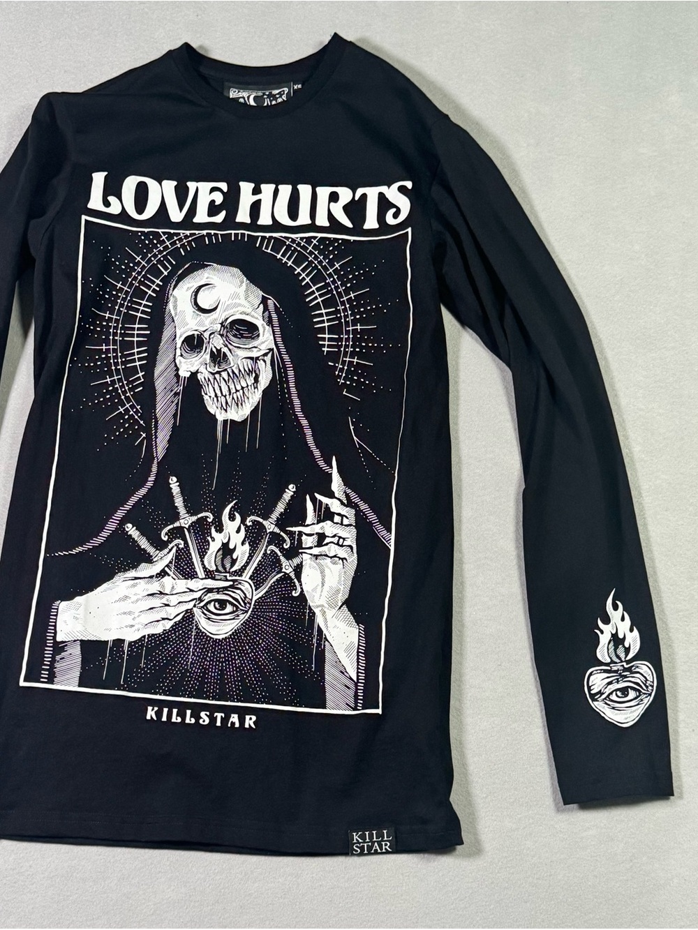 Killstar Black 'Love Hurts' Gothic Skull Long Sleeve Tee - Picture 10 of 13